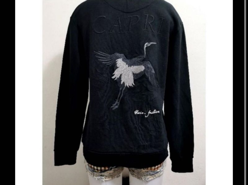 Black Capri Embroidered Hoodie