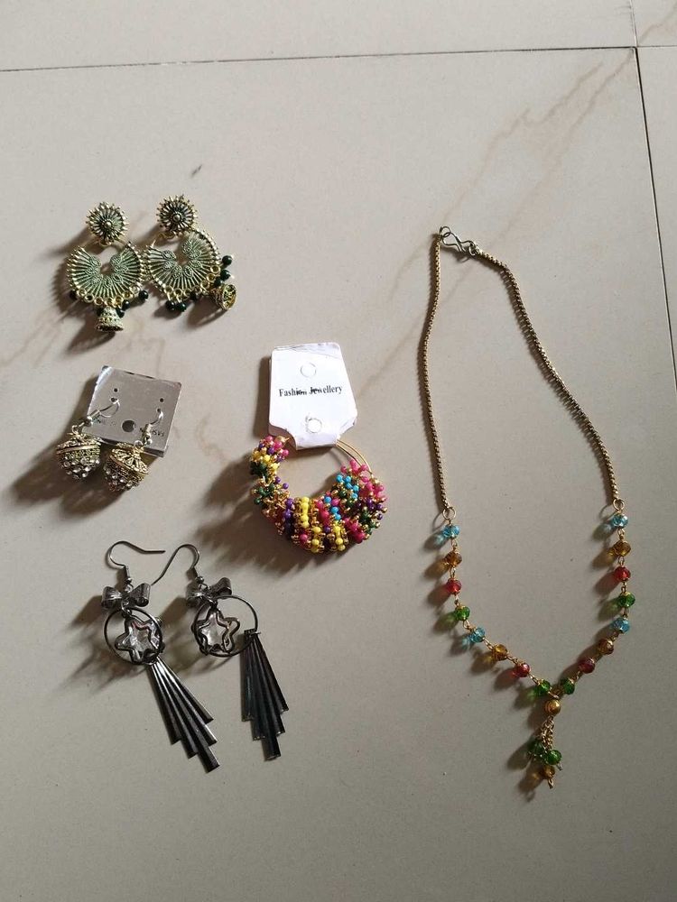 Beaded Colorful Necklace and Earrings