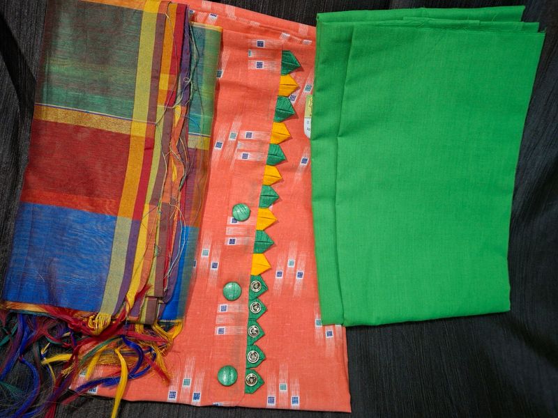 Multicolor Printed Suit With Colorful Chunni