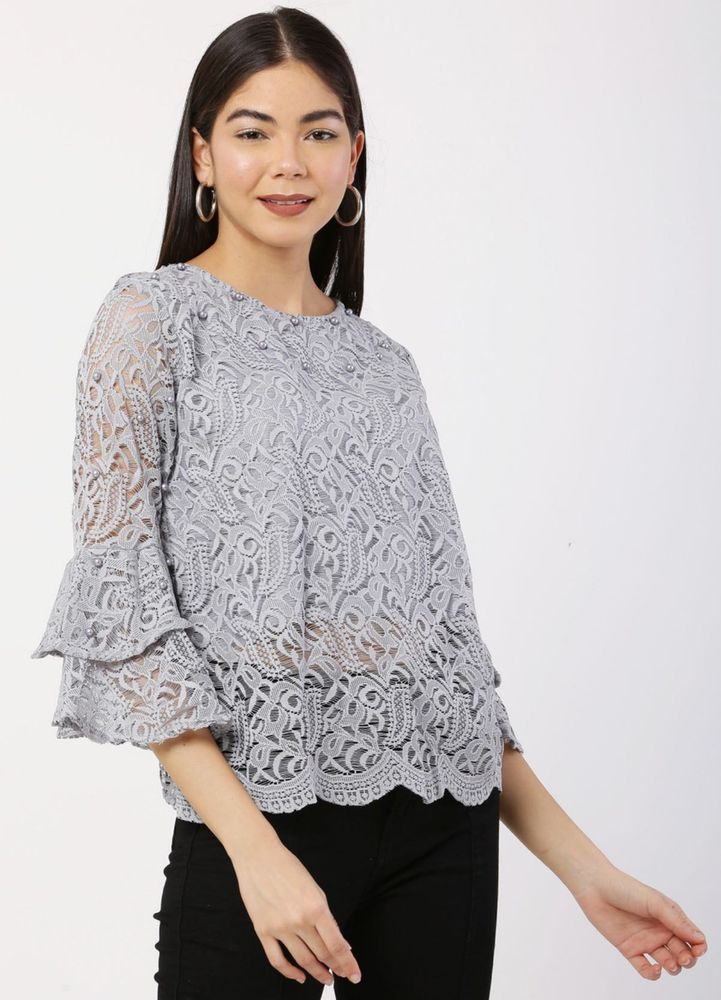 Party Self Design Women Grey Top