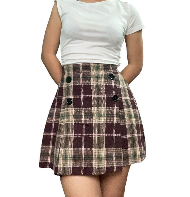 Woollen Mini Checkered Skirt