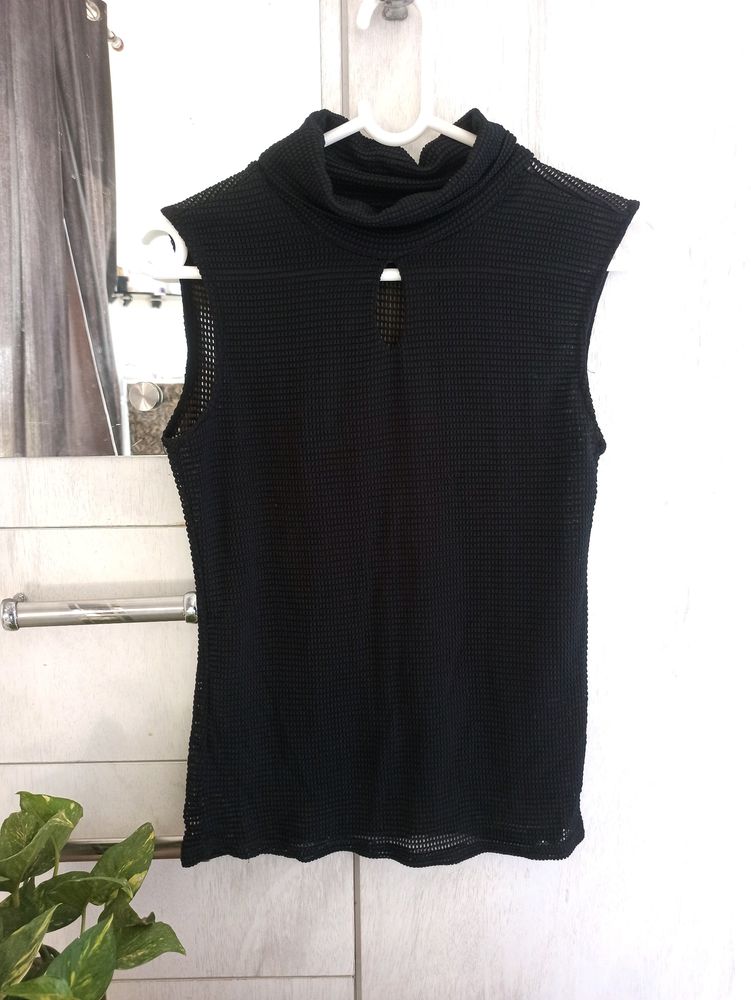 Black Sleeveless Mesh Top - Size S