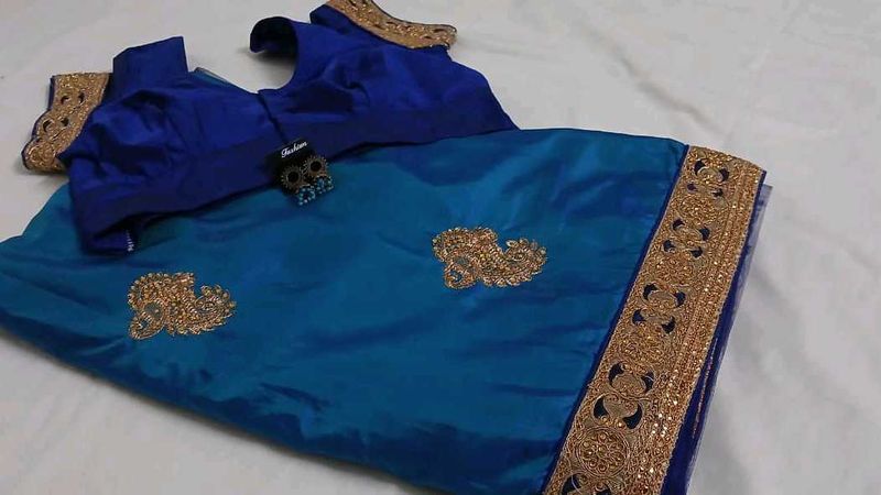 Royal Blue Embroidered Saree