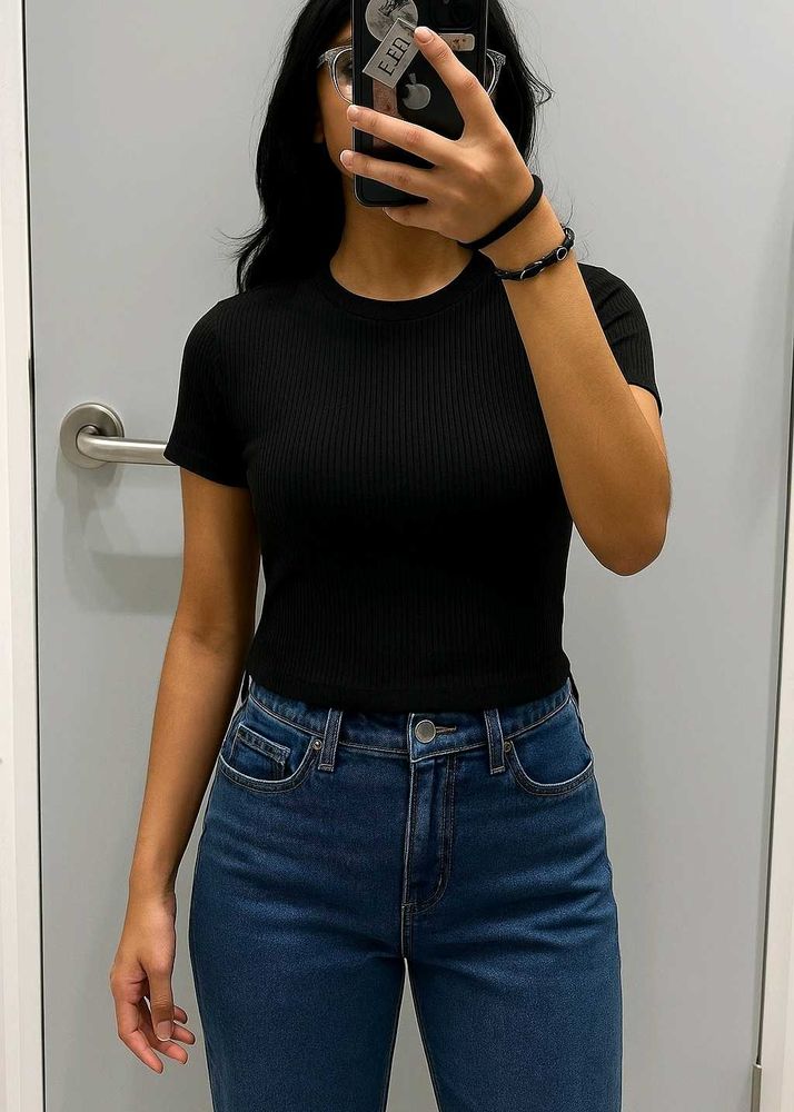 Black Ribbed T-Shirt