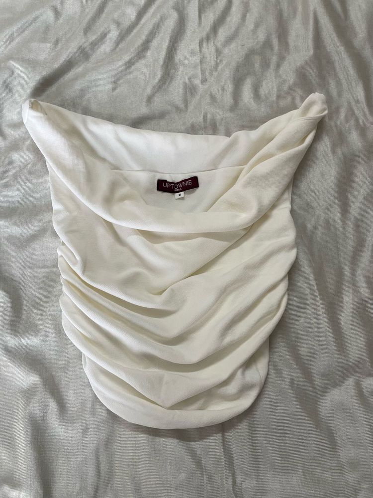 Chic Off-White Ruched Tube Top by UPTOWNE
