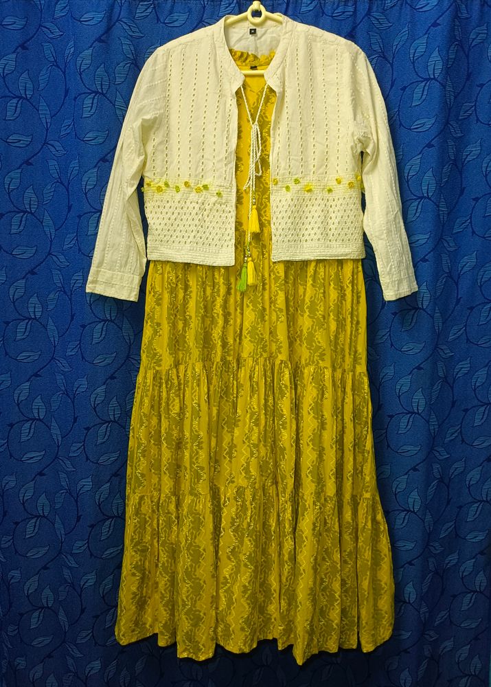 Party Wear Cotton Ankle length Kurti/ Gown with Sc