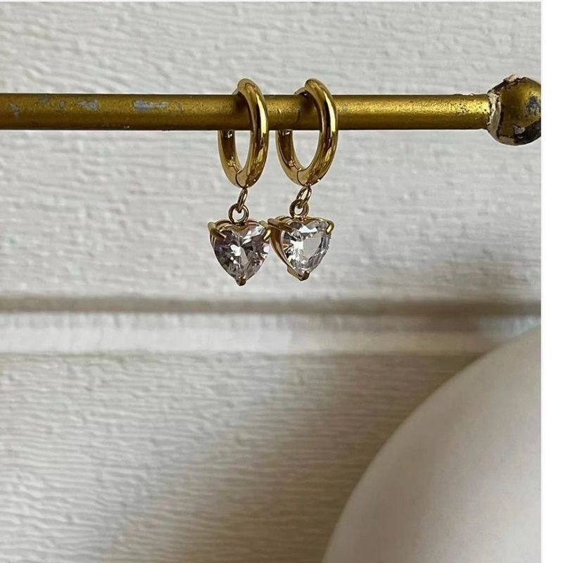 Crystal Heart Drop Hoop Earrings