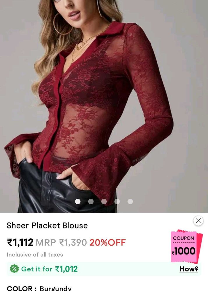 Burgundy Sheer Lace Blouse