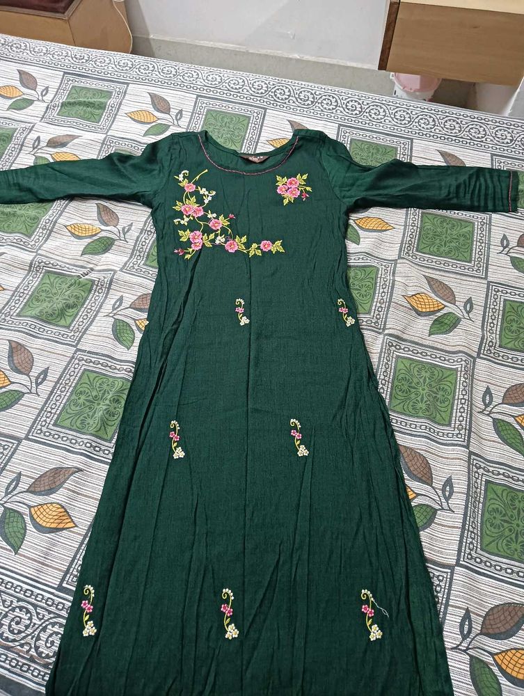 Embroidered Green Maxi Dress