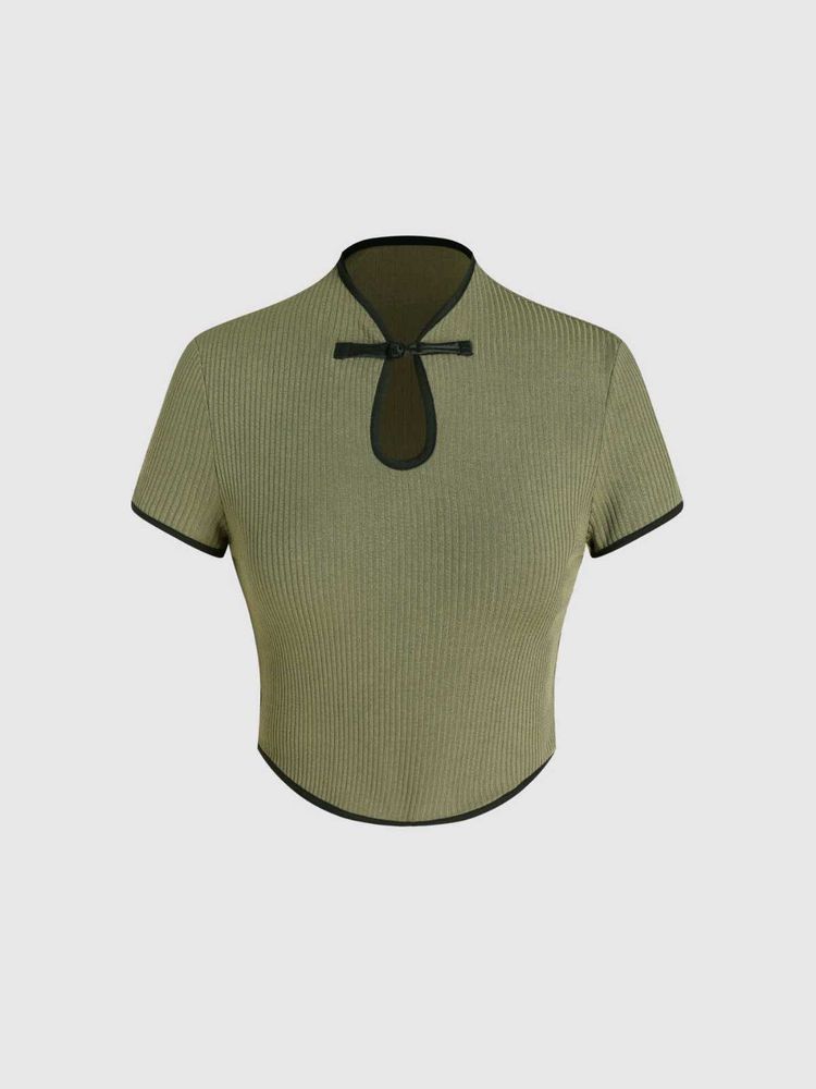 Collar Button Short Sleeve Top