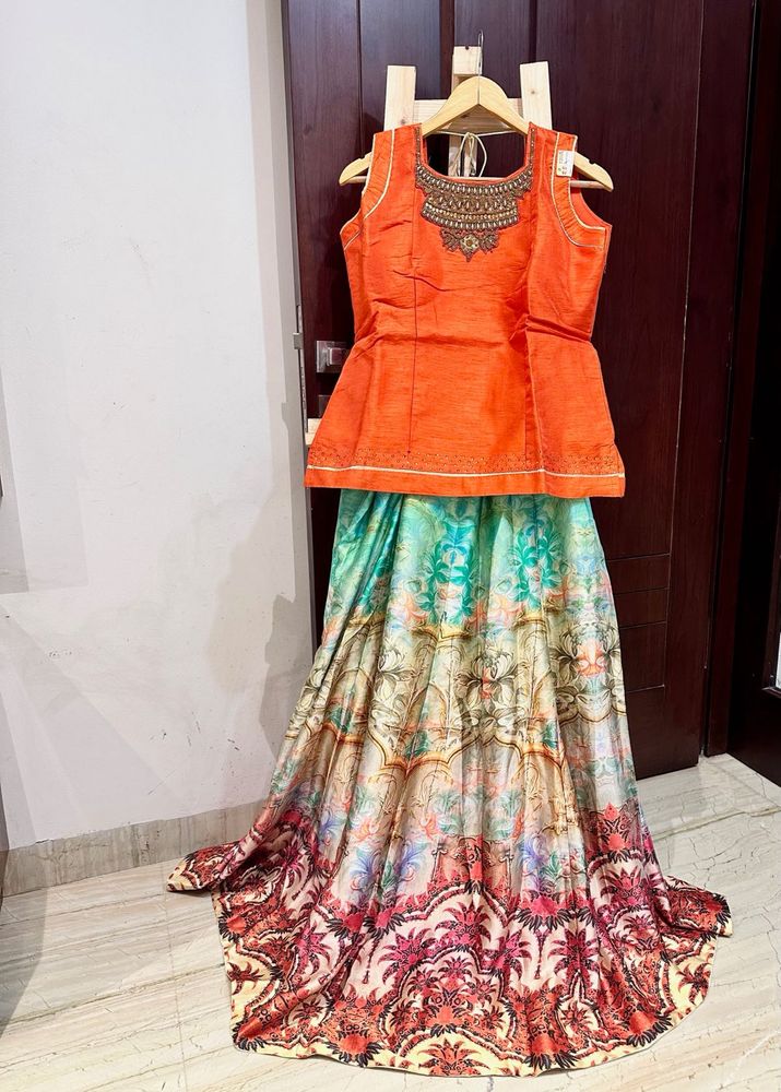Silk Floral Skirt With Embroidered Top