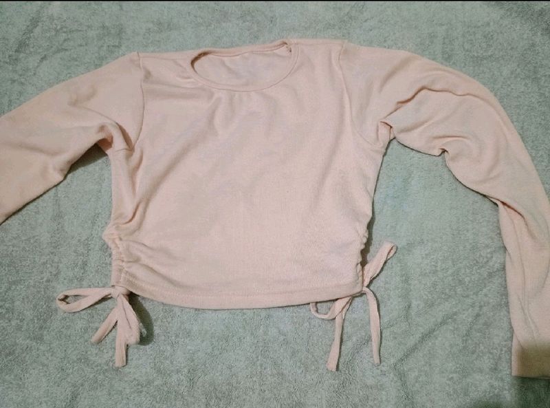 Peach Cinched Long Sleeve Top