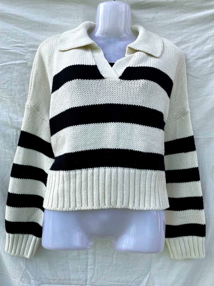 Striped Knit Pullover Sweater