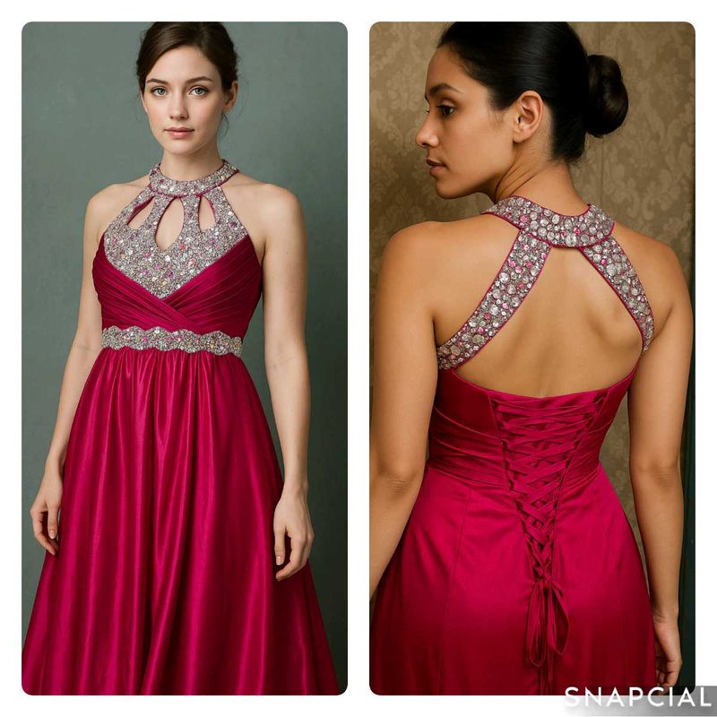 Magenta Embellished Halter Gown