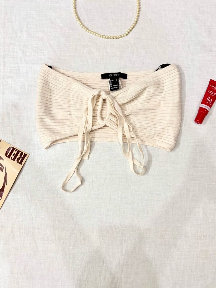 Forever 21 Cream Tie-Front Tube Top