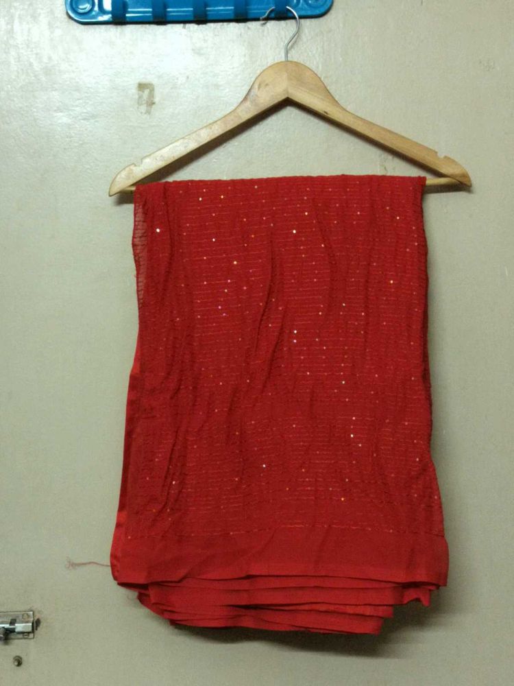 Red Embellished Saree With Blouse