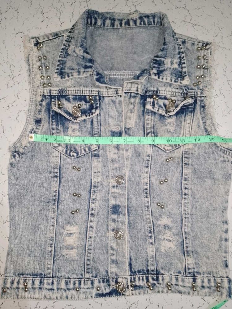 Studded Acid Wash Denim Vest