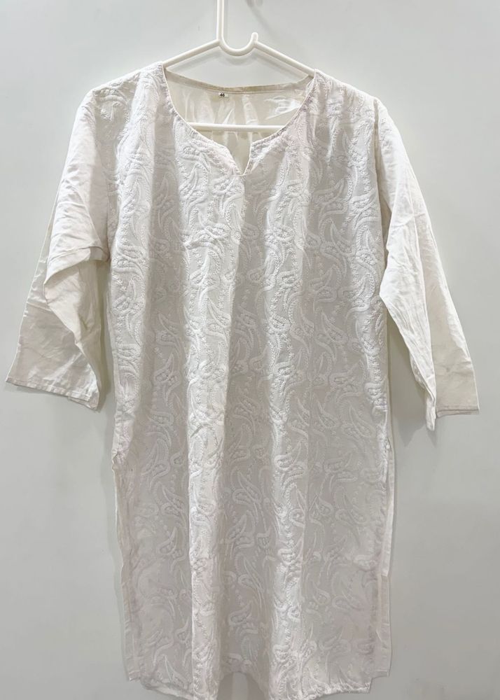 White Thread Work Kurta with Black Salwar