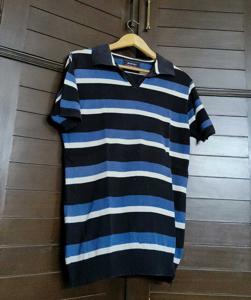 JM Sport Men Striped Cotton Casual Polo Tshirt
