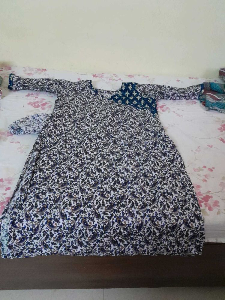 BLUE new Floral Print Kurta