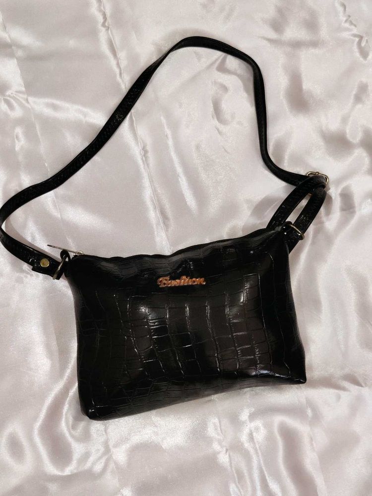Black Croc Embossed Crossbody Bag