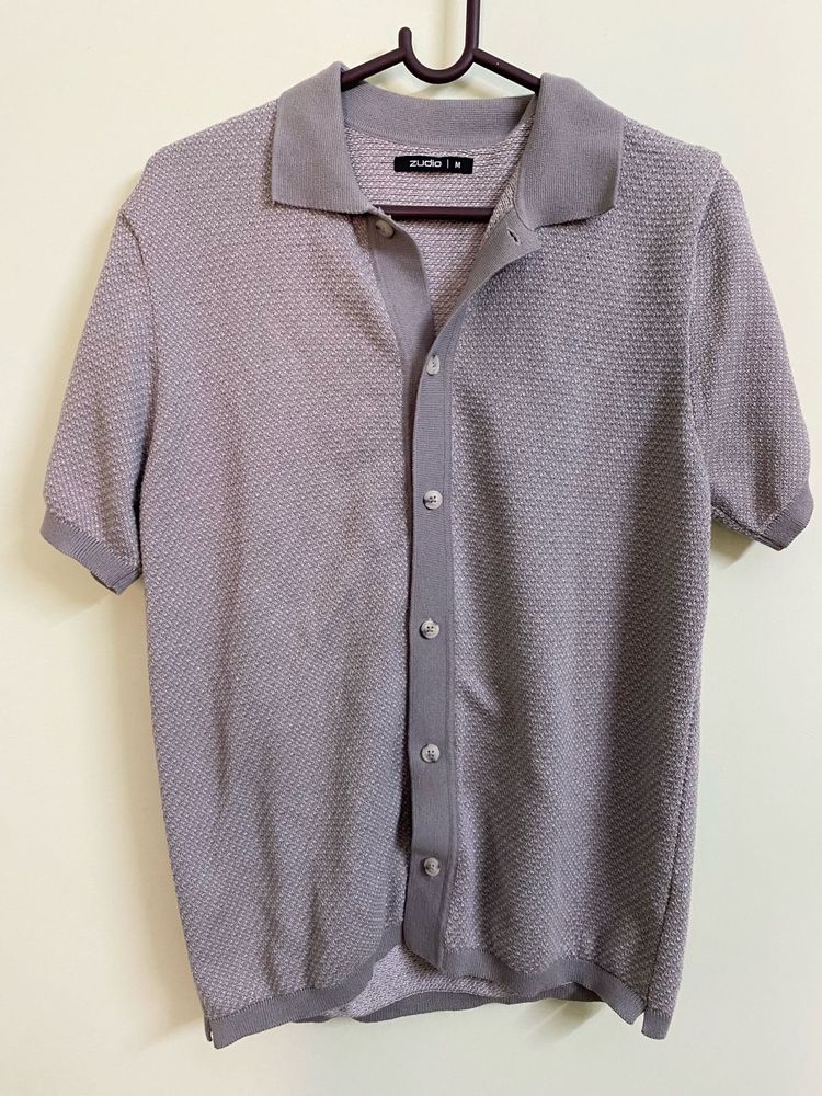 Stylish Grey Knit Polo Shirt