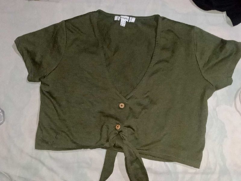 Olive Green Tie-Front Top