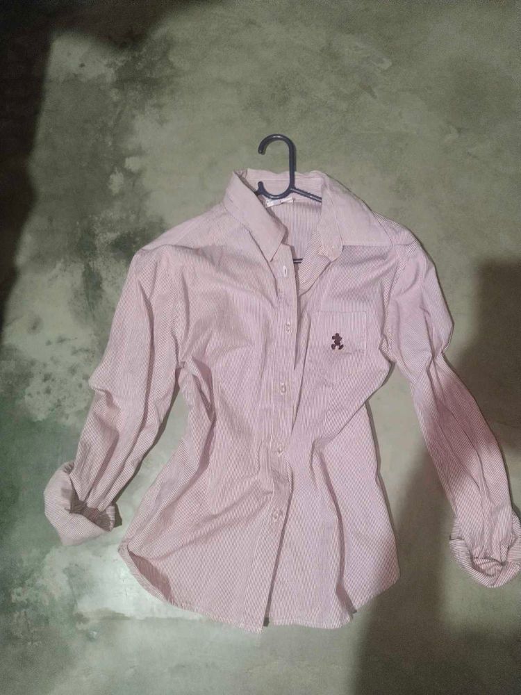 Striped White &amp;Pink Fitted Shirt