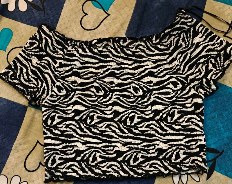 White Zebra Print Offshoulder Top