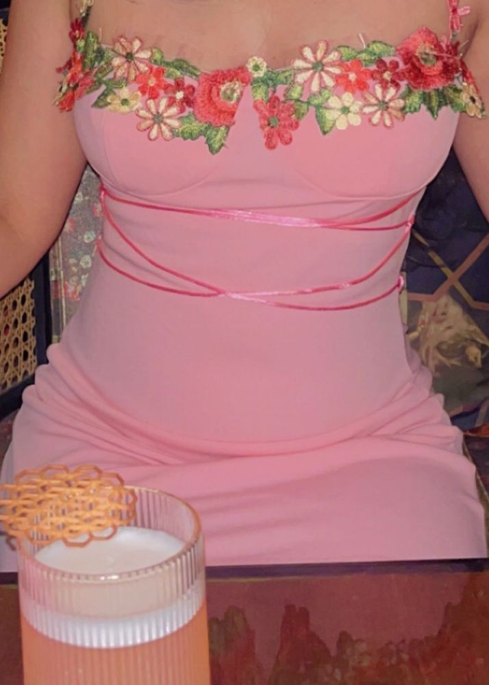 Savana Pink Floral Neckline Mini Dress