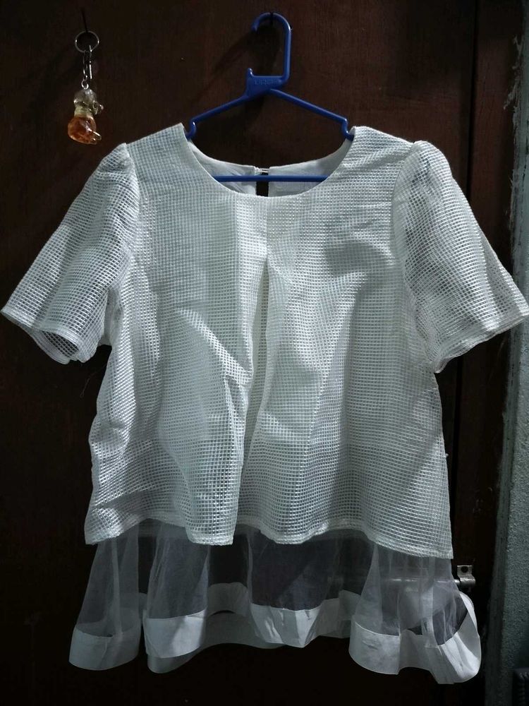 White Mesh Layered Top