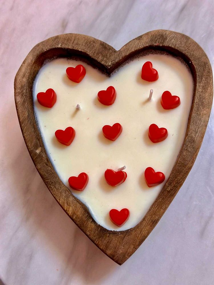 Handmade Wooden Heart Tray Candle With Hearts