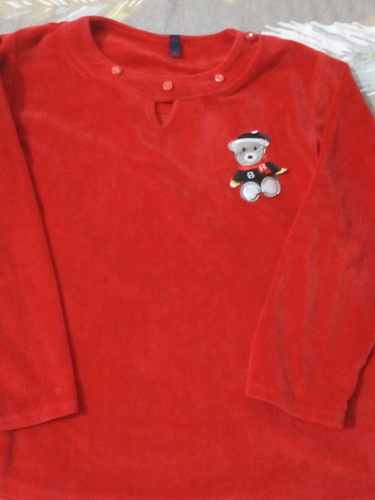 Red Top with Teddy Applique