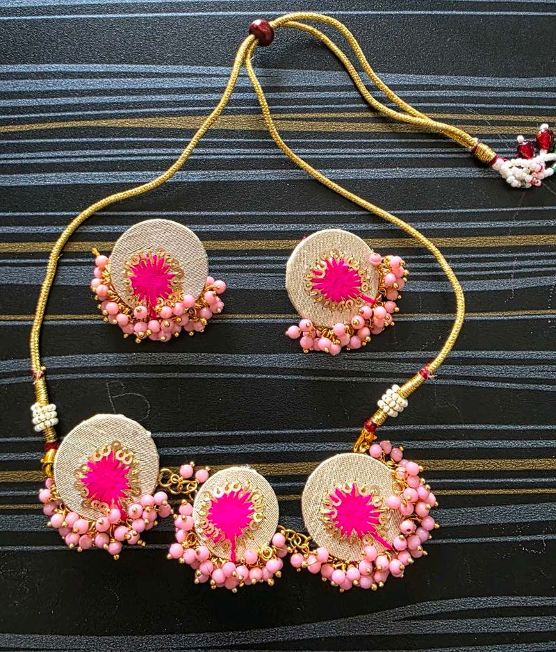 Pink Beaded Handcrafted Statement Jewelry Set