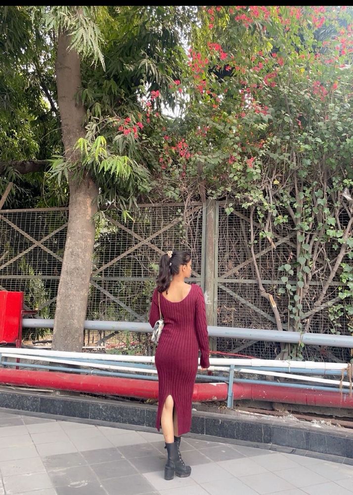 Burgundy Knit Bodycon Dress