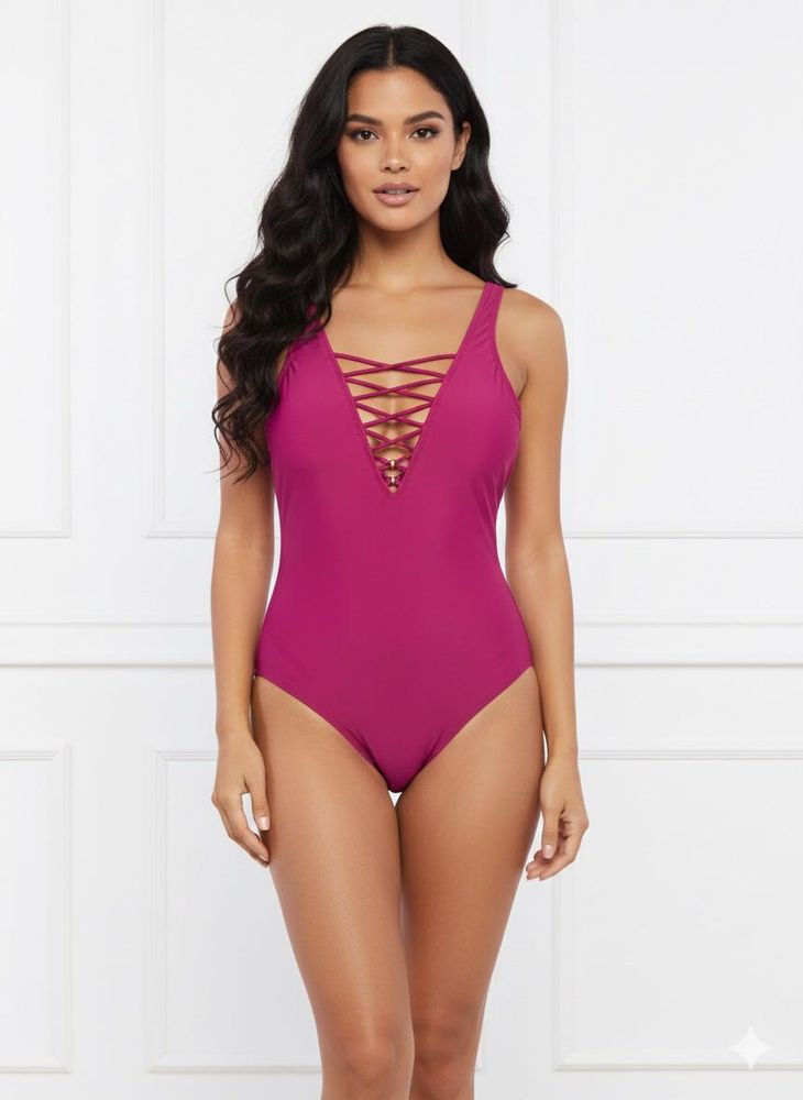 Magenta Crisscross One-Piece Swimsuit (Padded)