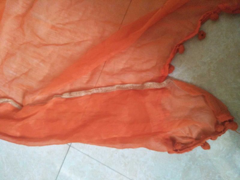 Orange Pom-Pom Dupatta