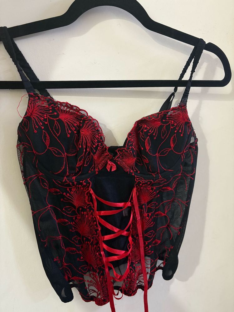 Red Embroidered Corset