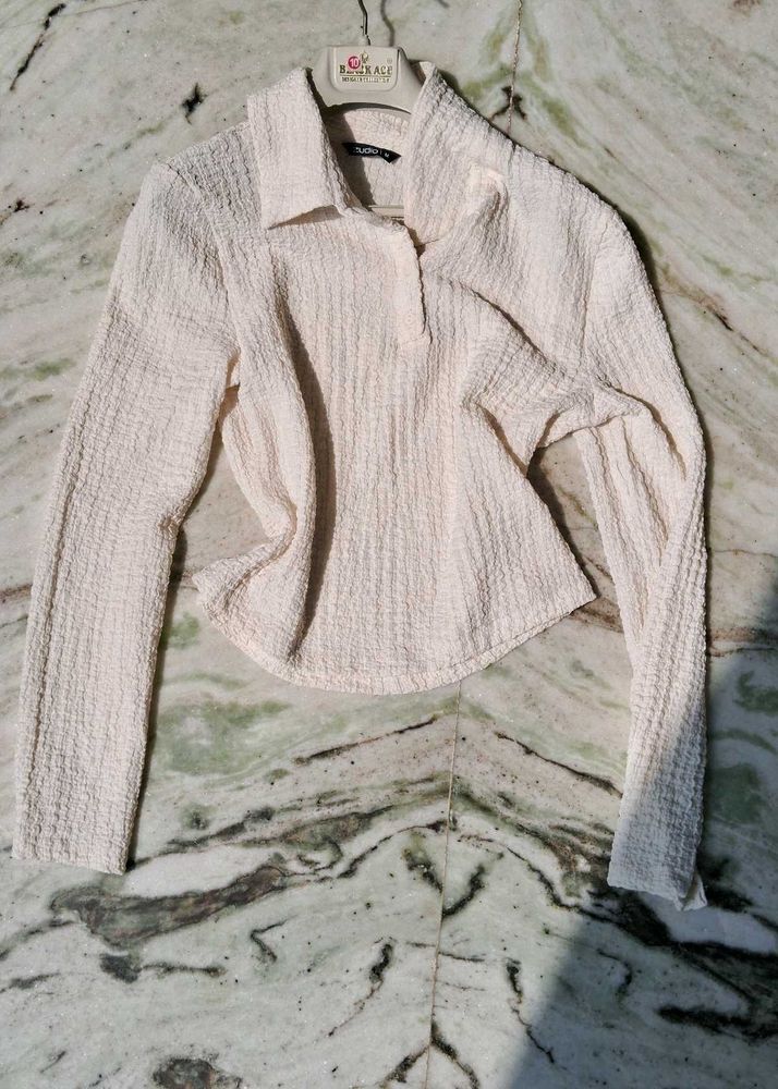Cream Textured Cropped Top