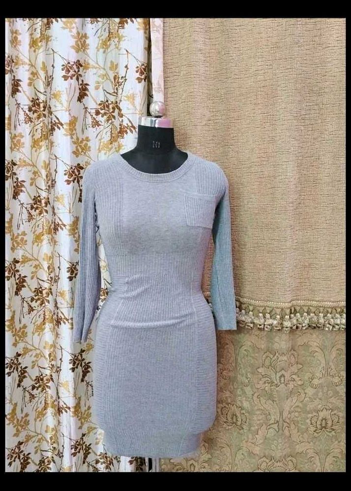Gray Knit Bodycon Mini Dress
