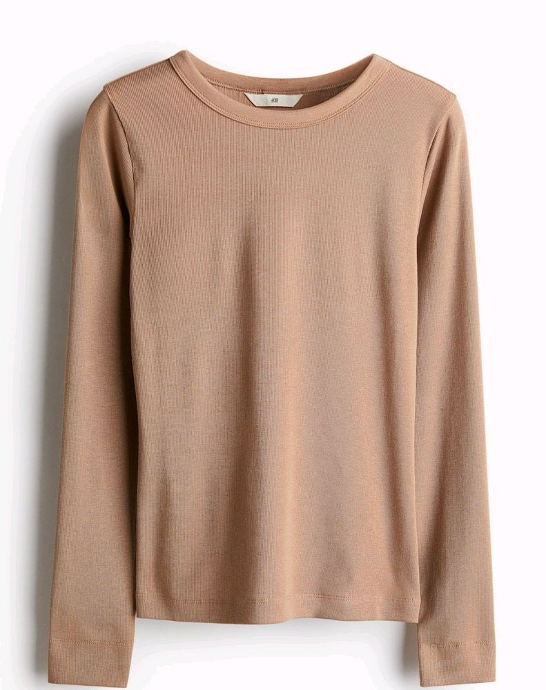 H&amp;M Ribbed Top (Beige)