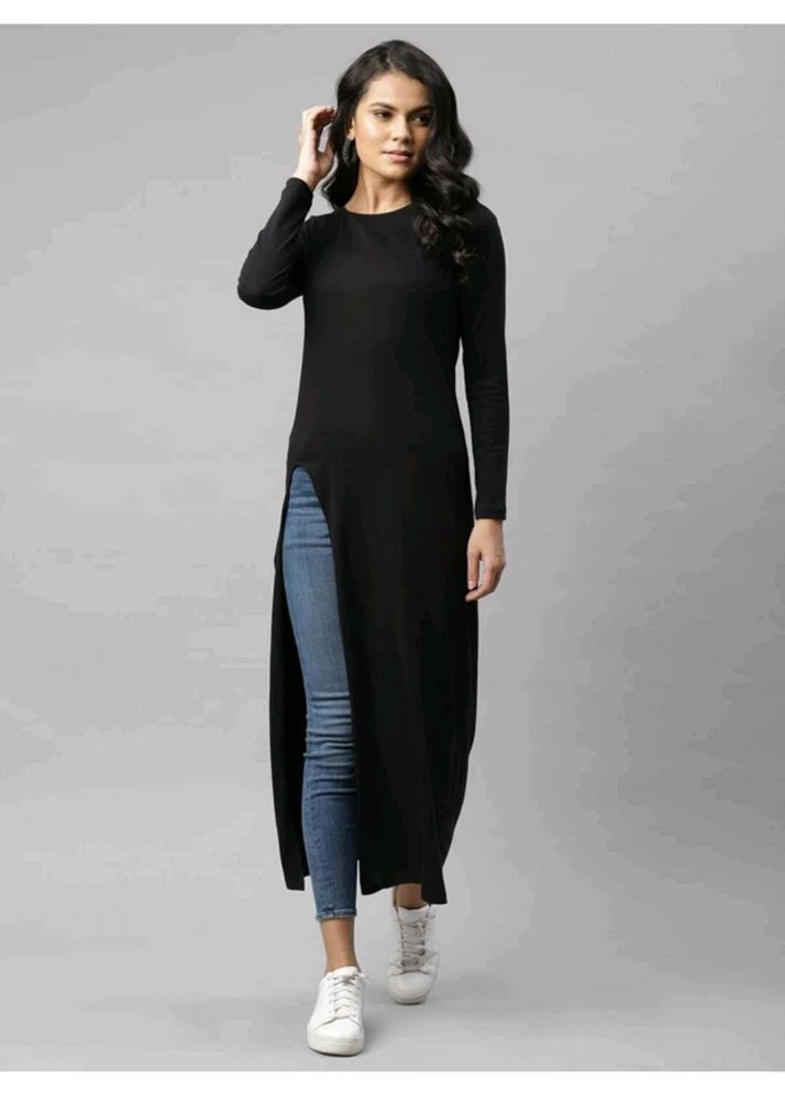 Black Longline Slit Top