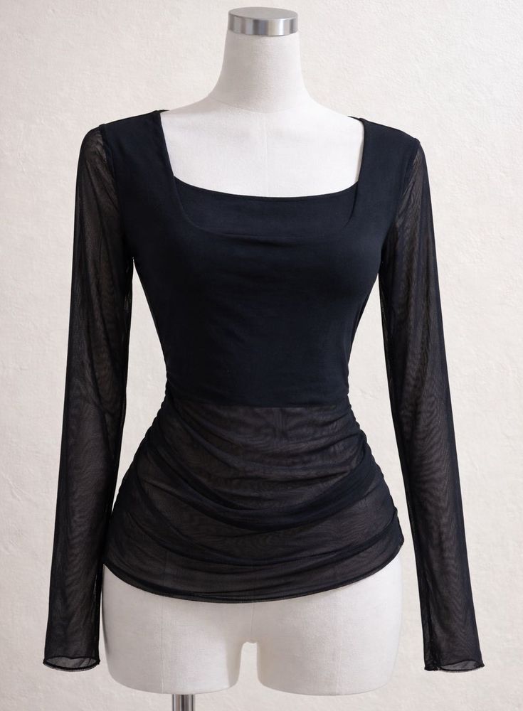 Black Mesh Long Sleeve Top