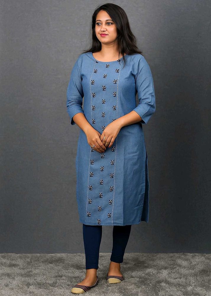 Denim Embroidered Kurta