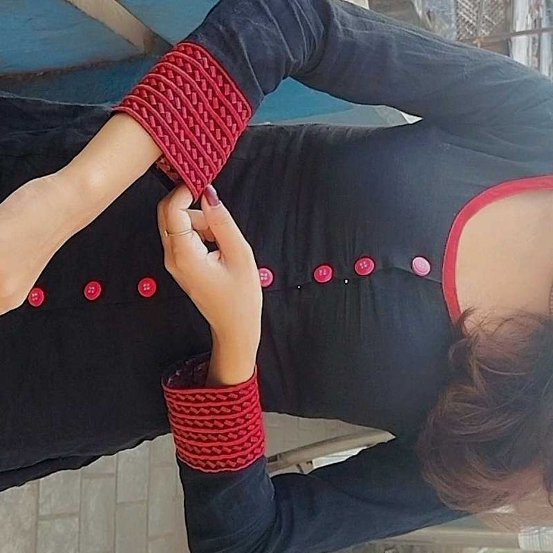 Black Kurti with Red Accents