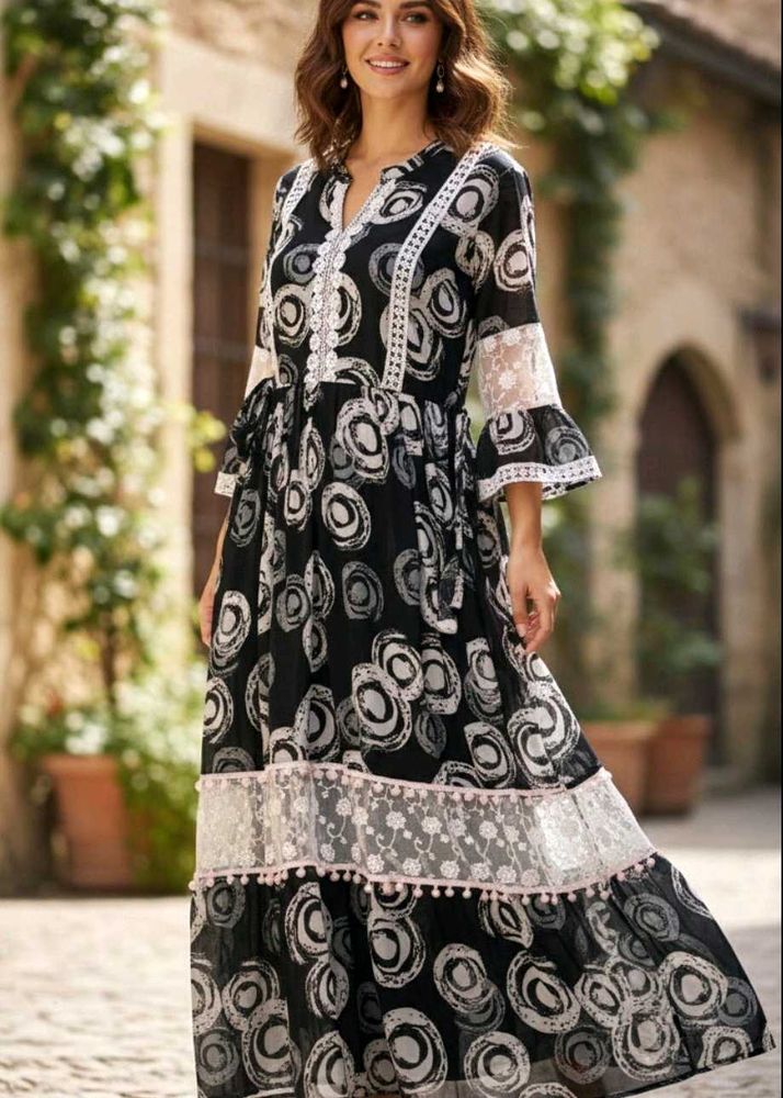 Patterned Black Dress