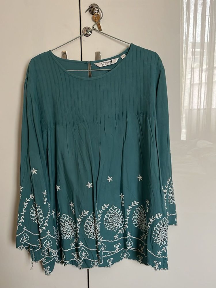 Teal Embroidered Top