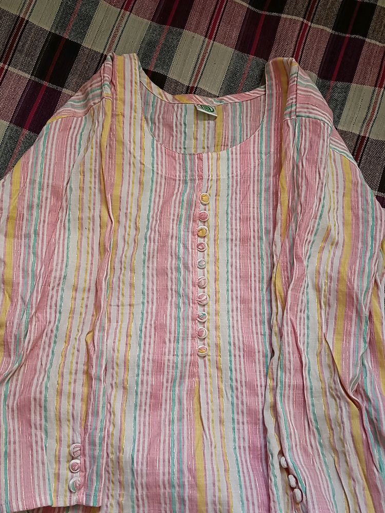 Pink And White Kurta Set