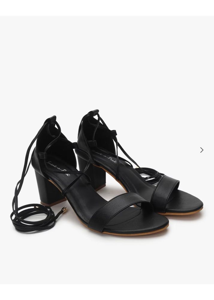 Black Lace-Up Heeled Sandals