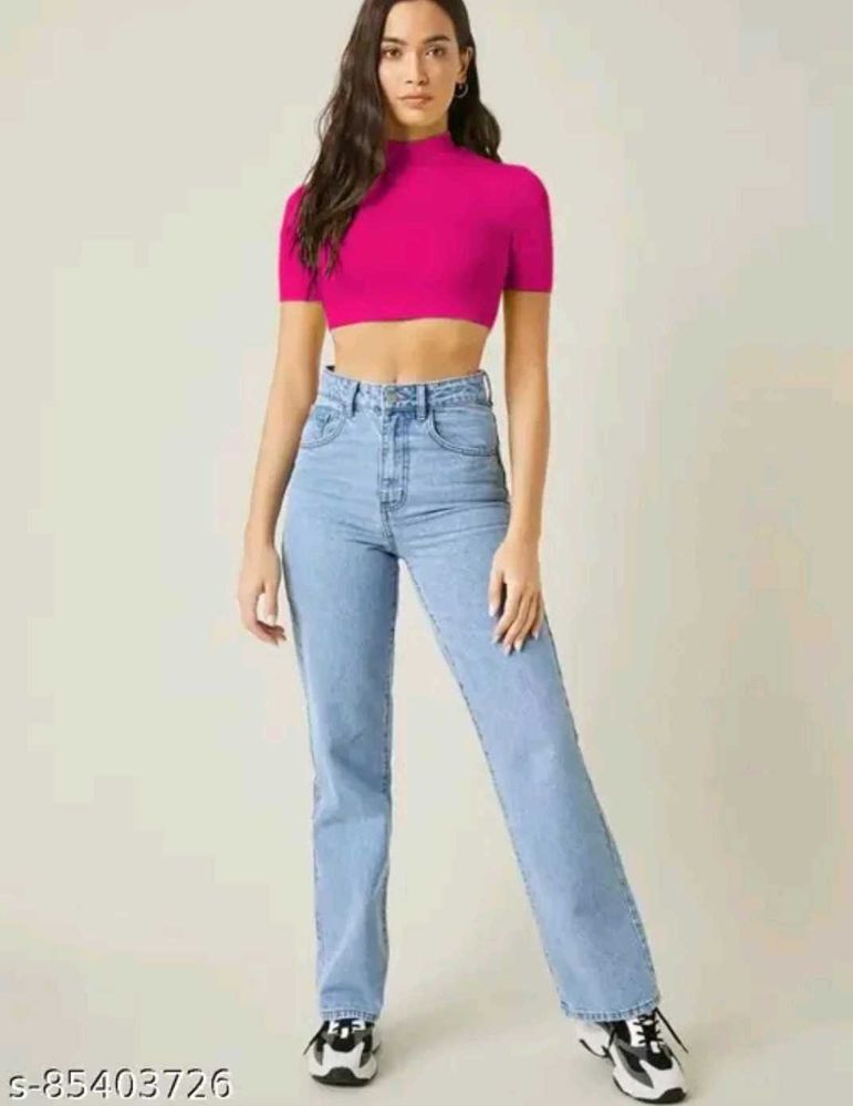 Hot Pink Crop Top &amp; Jeans